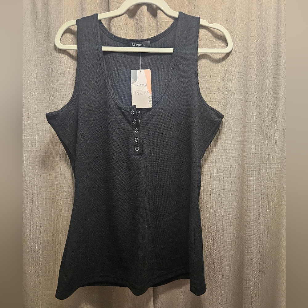 Black Button-Detail Tank Top for Women